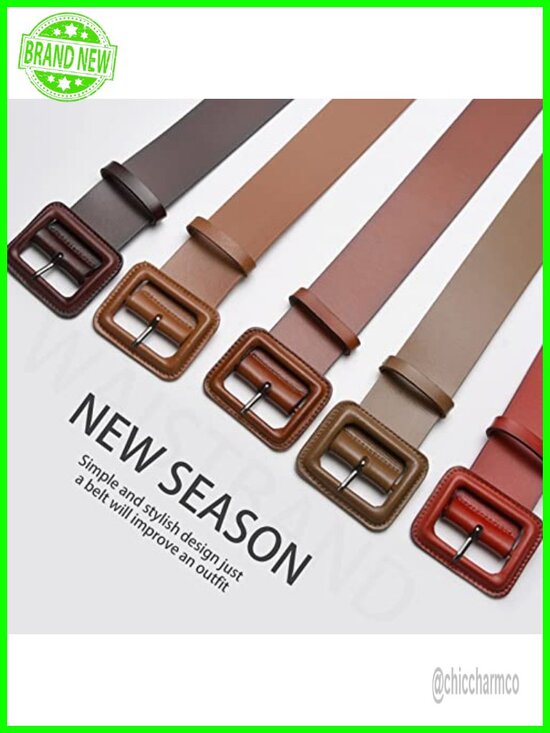 Women\'s Wide Leather Belt Large Square Buckle Retro Cinch main image 4